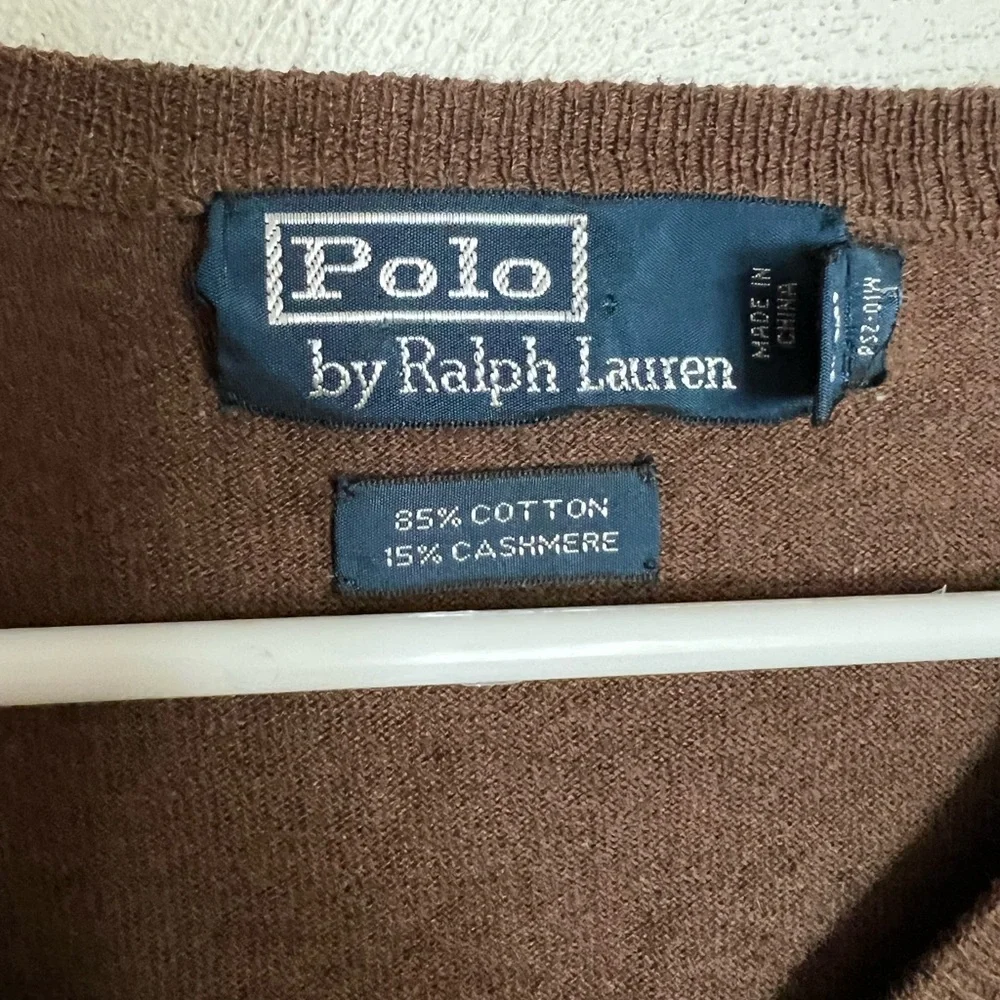 POLO RALPH LAUREN Cotton &‎ Cashmere Preppy V Neck Sweater Brown Men's Size XL